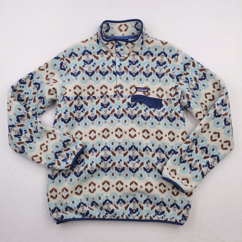 Patagonia Synchilla Snap T Pullover Fleece Womens L Tundra Cluster Big Sky Blue